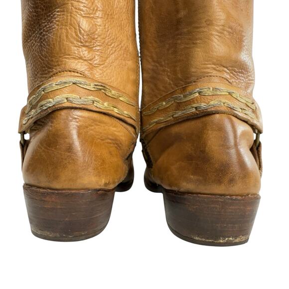 Bed Stu Harness Biker Western Moto Boots Tan Leather Distressed Women Size 10 - Picture 7 of 12